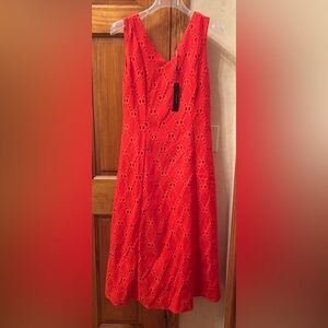 Tahari NWT $138 Eyelet Fit And Flare Dress 8 Coral Red